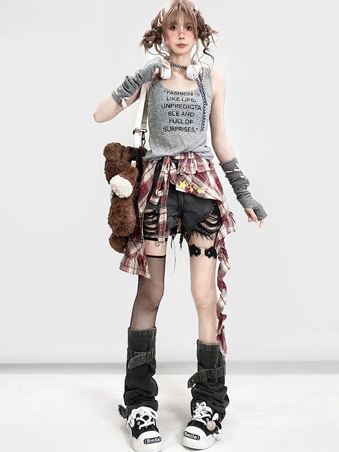 Saum-Shorts Raw Bittersweet Distressed Grey Denim Holes