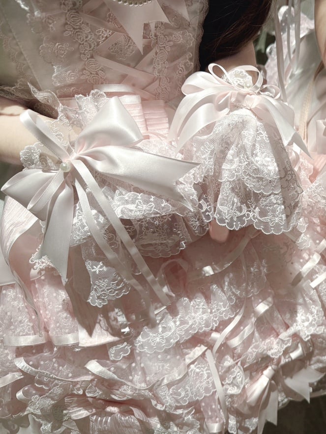 White Pink / Bowknot and Cuffs Wrist Red