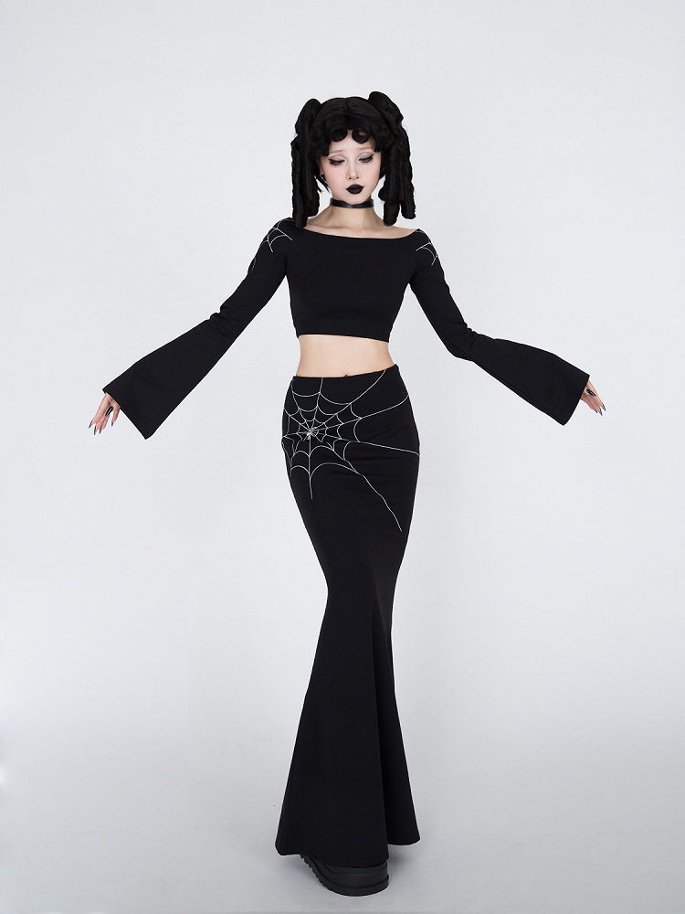 Gothic Black Spiderweb Mermaid Skirt