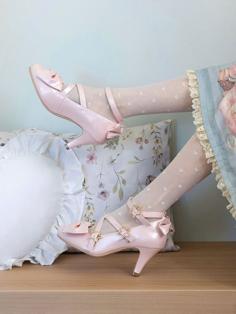 Crisscross Star Sweet with Pink Lolita 6.5cm Shoes Heel Light - Dreamy Buckles Design