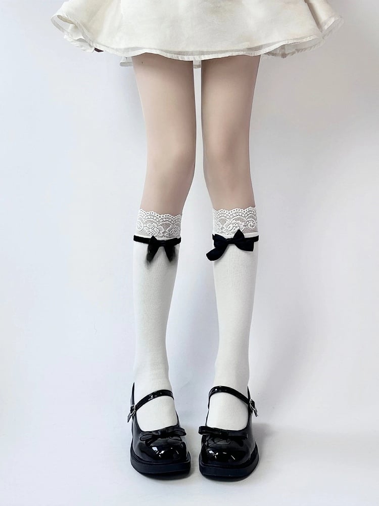 Stockings Bow Style Lolita 50cm Lace (White)