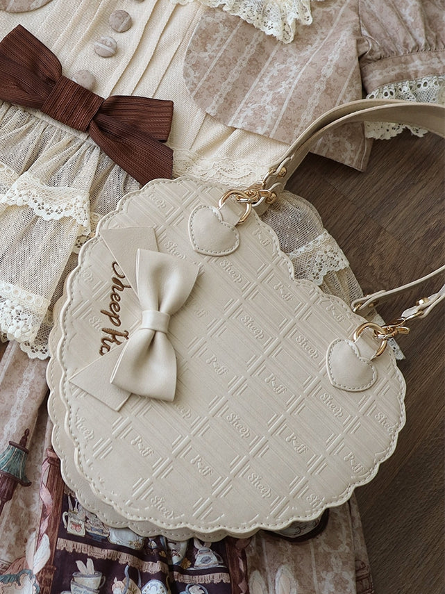 Chocolate Bag Lolita Motif Ash Gray Bow Heart-shaped in Sweet 3-Way Accents PU