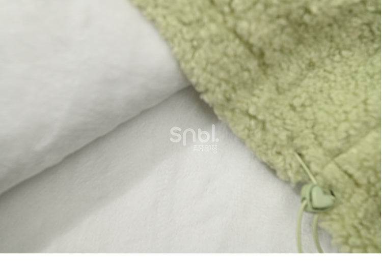 Cute Lamb Applique White and Green Colorblock Design Fleece Zip Hoodie