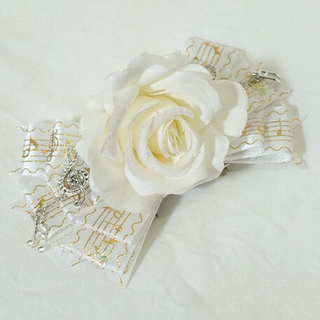 Musical White Floral Hairclip Bowknot Charm Design Notes