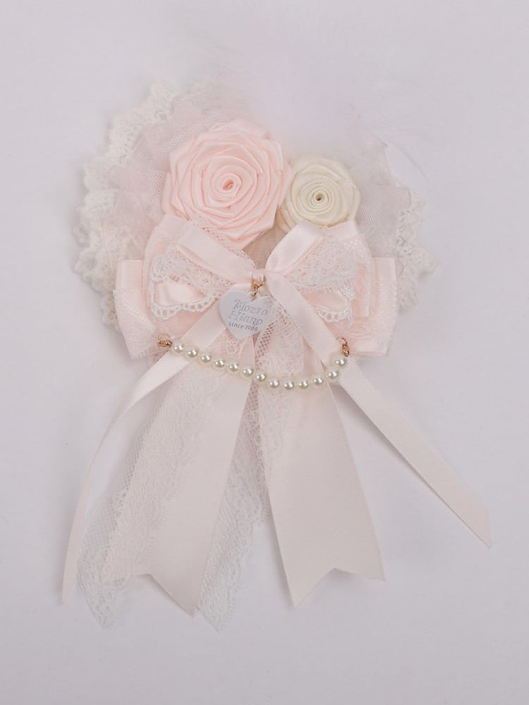 Rose Hairclip/Brooch Feather Pink Sweet Lace Lolita White