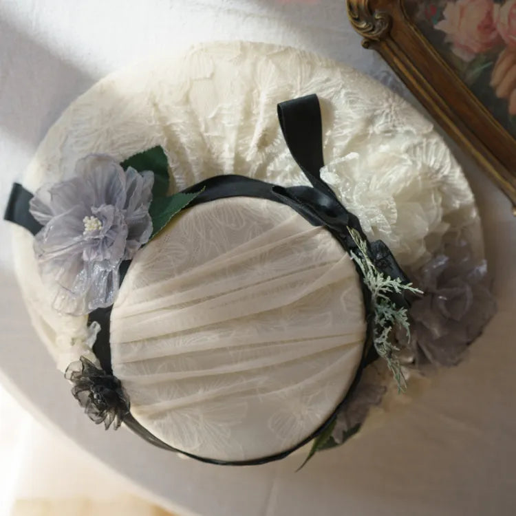 Elegant / Hat Lolita Floral Design Beige Black