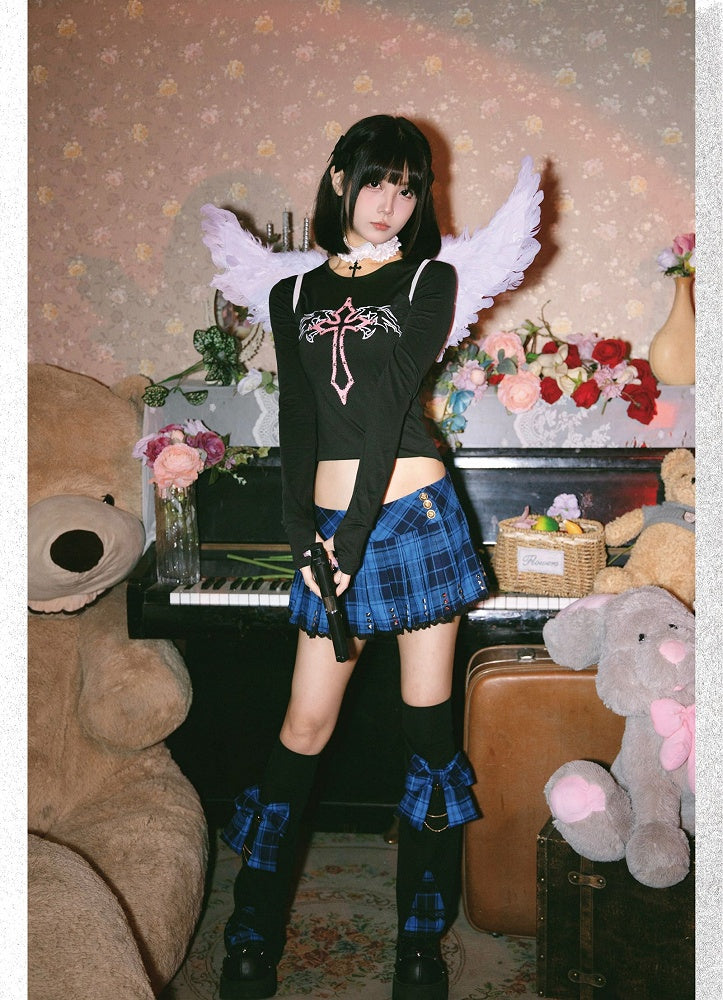 Gothic Cross and Wing Black Punk Cropped Top