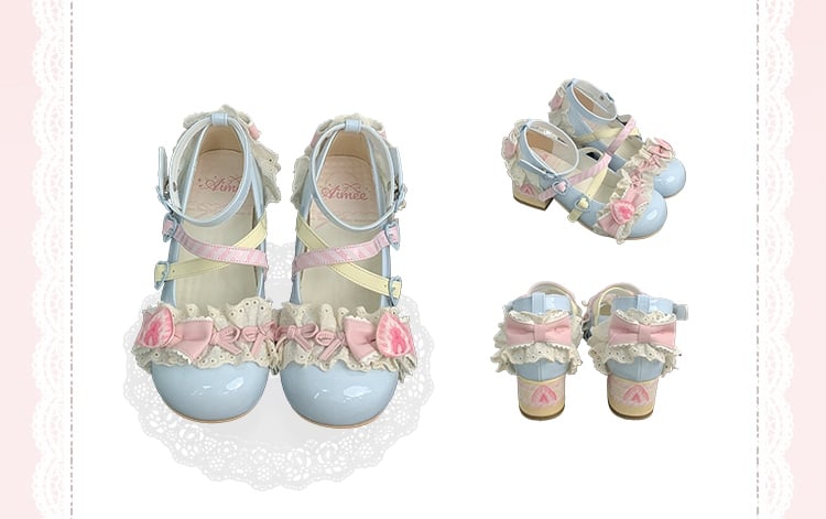 Strawberry Sea Sweet Salt Mary Jane Shoes Blue Lolita Cake