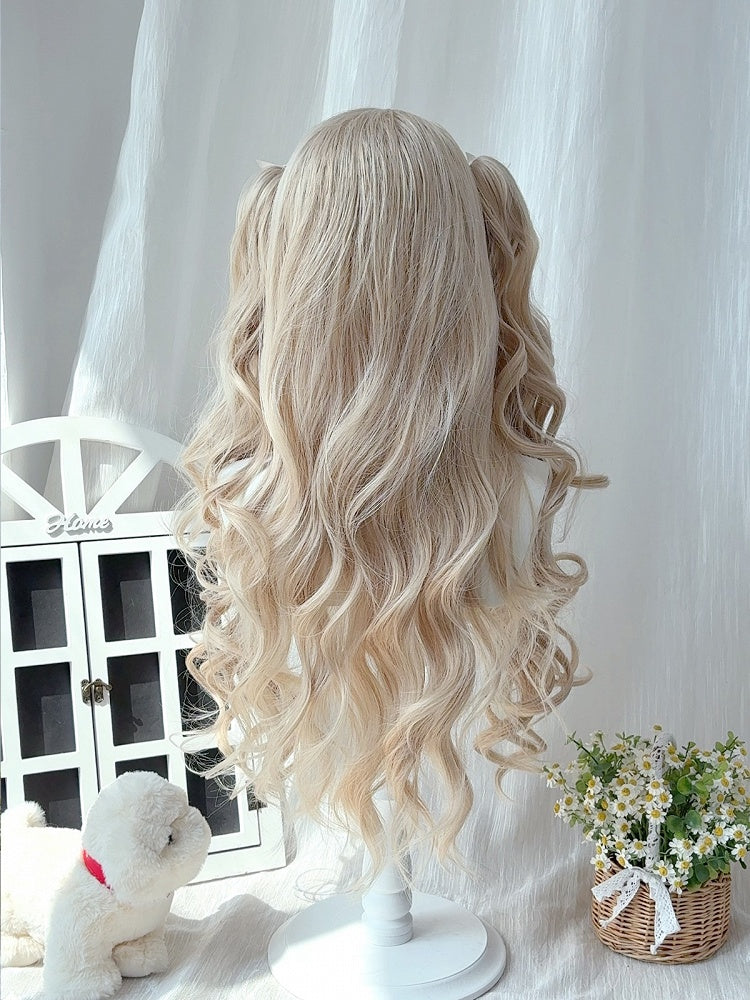 Blonde Air Bangs Wig with Long Wavy Twin Tails - Sleepy Fish