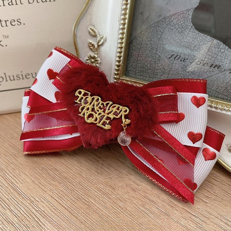 ラインストーンのスイートハートヘアクリップレッドチャームロリータデザインKC