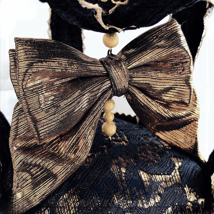 Rhinestone Black Cross Mini Lolita Crown Hat Decorated Hime Design bow Beaded