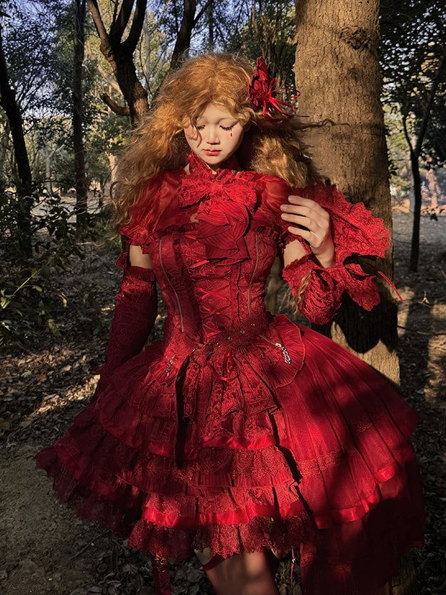 Ruffles Red Strappy Tiered Heart Gothic Skirt Buckle Lolita