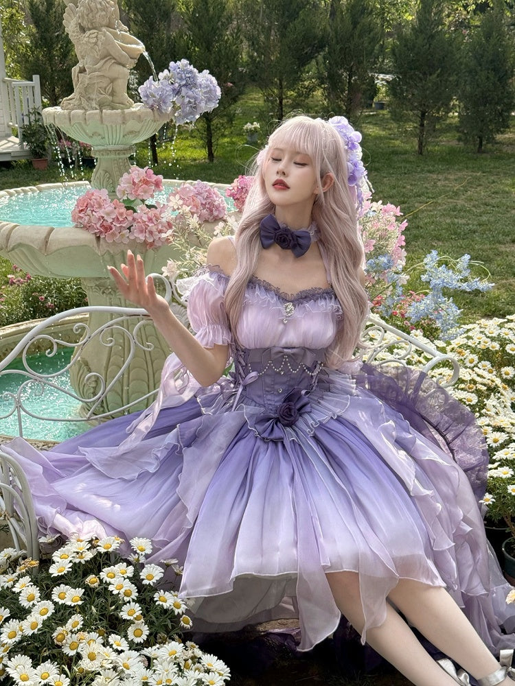 Purple with Elegant Puff Dress Short JSK Lolita Sleeves