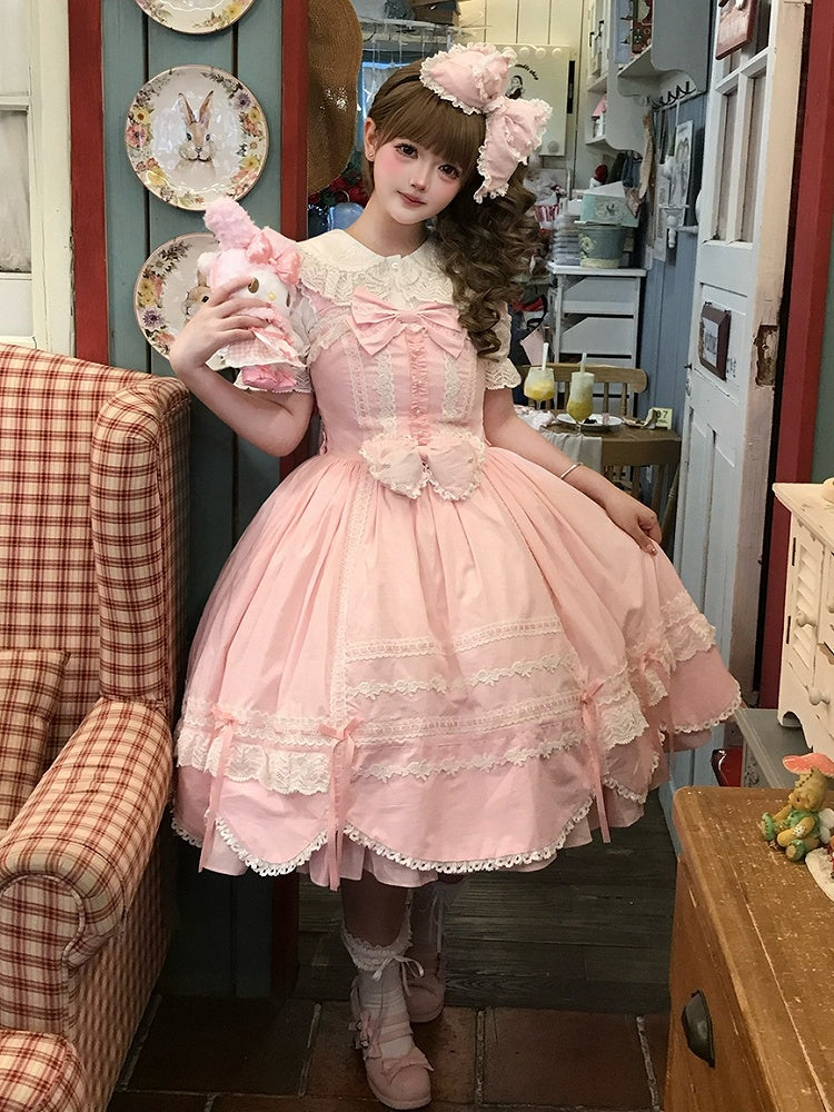 ロリータ オールドスクール ジャンパー裾 ピンクドレストリム スカラップエッジスカート