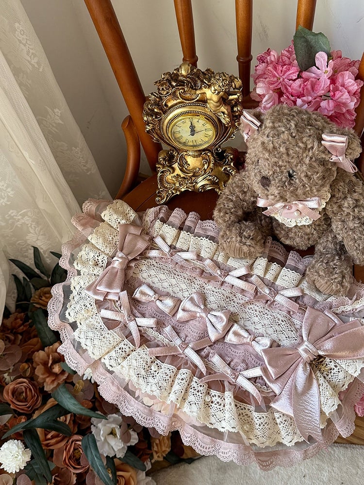 Pink Beige Hairband Sweet with Lace Ruffled Lolita Detail Bow