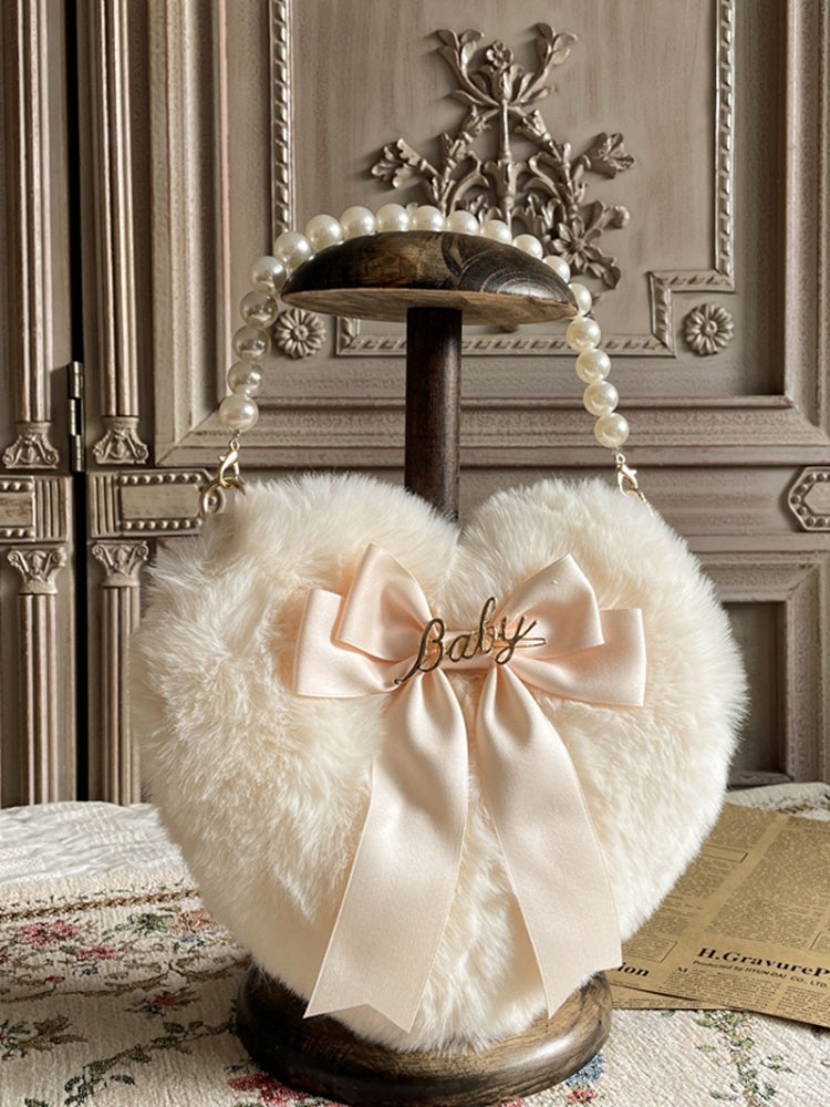 Bowknot Bag Heart-Shaped Bead – Plush with Hand Handle Options and Color Lolita 11