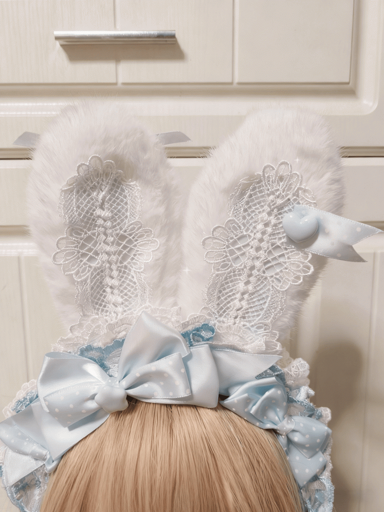 Ear Lolita KC Bowknot Bunny Sweet Blue Lace