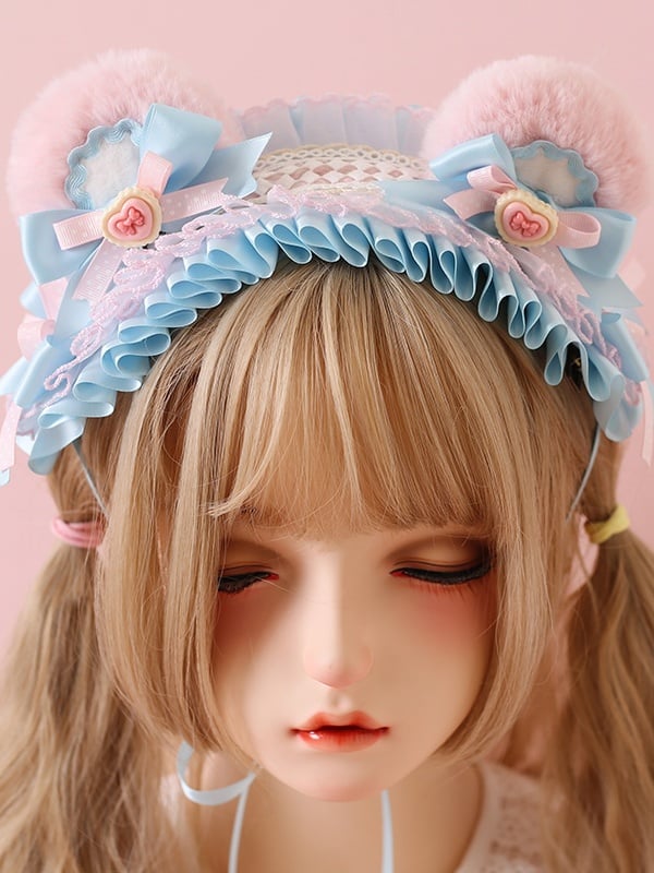 Bear Hairband / Pink Detachable Ears With Yellow Adorable Bowknot Lolita