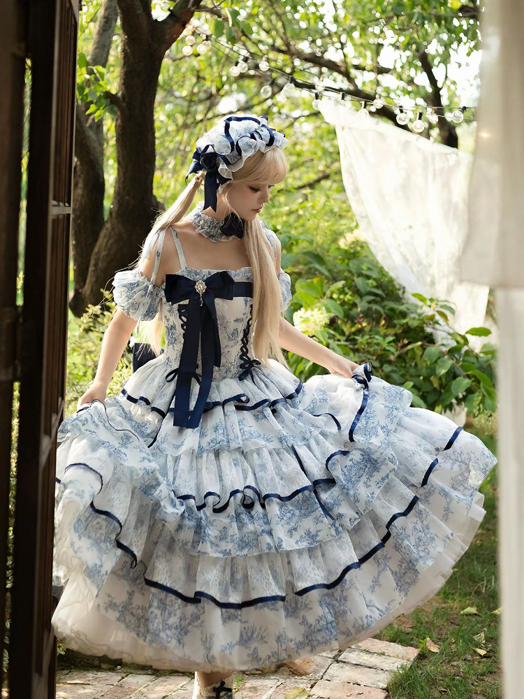 Style White Hairband Rose Blue Porcelain Bow