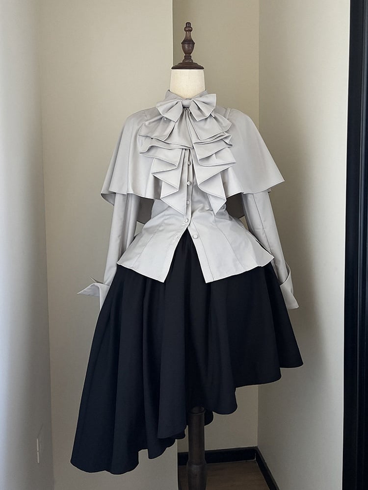 Jabot Gothic Bowtie Shirt Ouji with Cape Gray Design Light Lolita