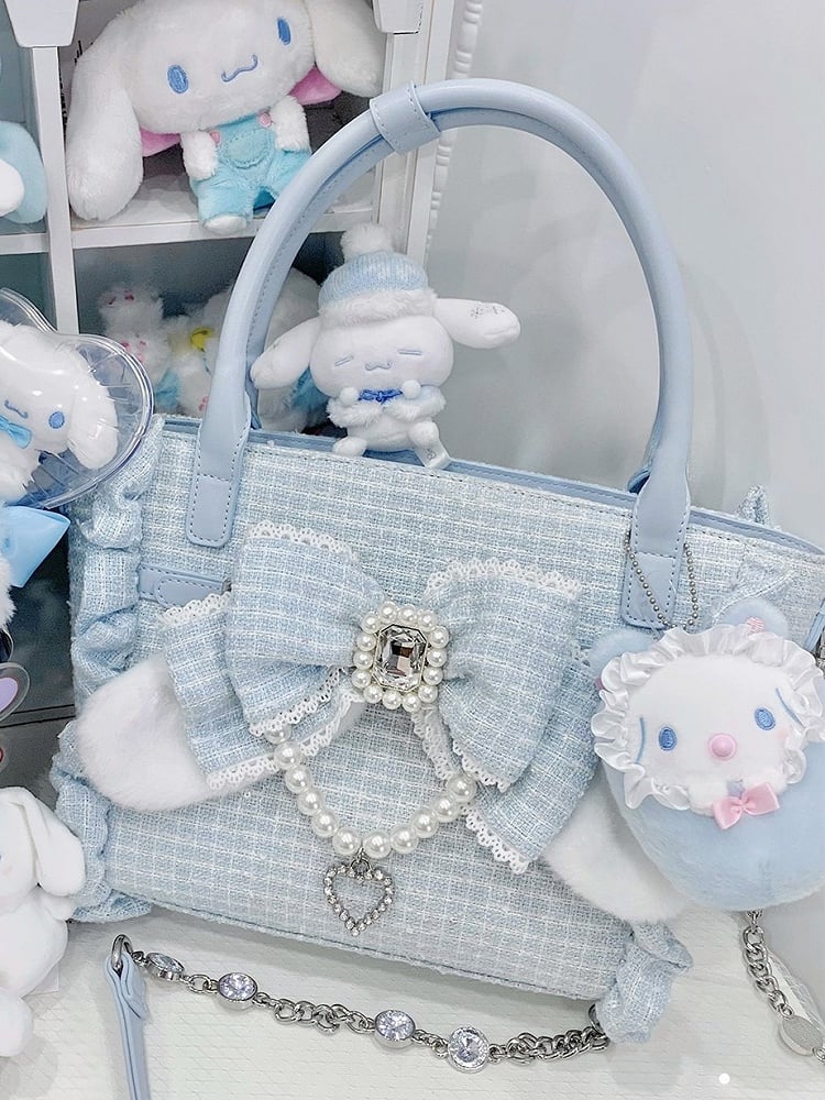 Ear Bow 3 to Wear: Lolita Bunny – Decor Accent Crossbody Ways Bag Plush Blue