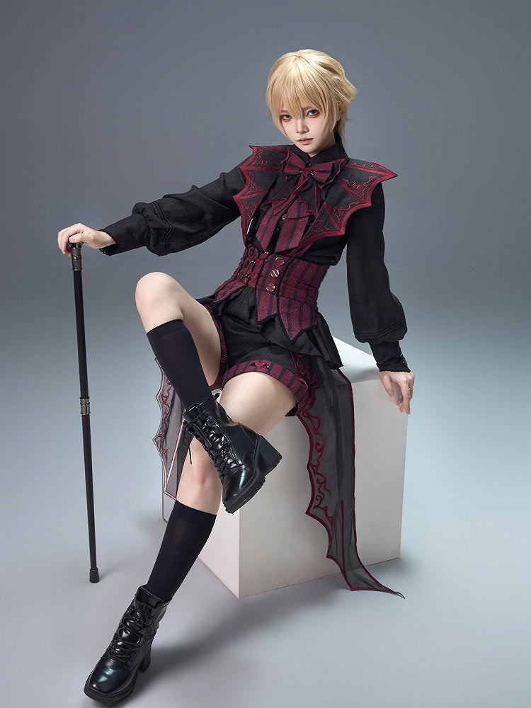Black Devil Long-Sleeve Jacquard Shirt with Bowknot - Unknown Star