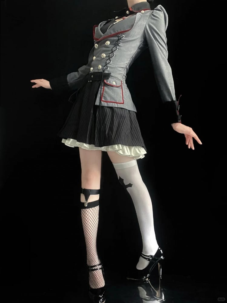 Military Lolita Gown with Striped Pattern - Muguang Galaxy Original