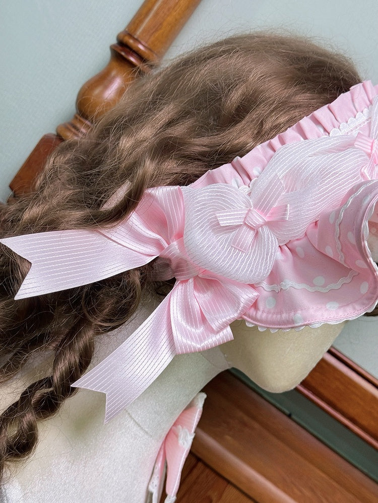 Pink Blue Red Dots Bonnet Polka Black / Bear Ears Lolita with