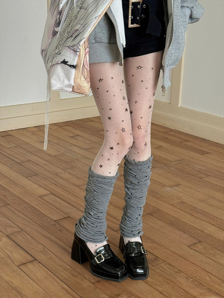 Style) Star-Patterned (Delicate Pantyhose Semi-Sheer Edgy