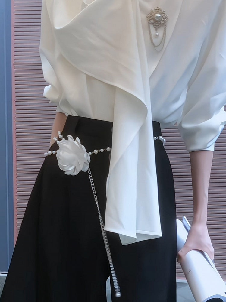 Brooch Beaded White Set Details Waist with Chain Floral