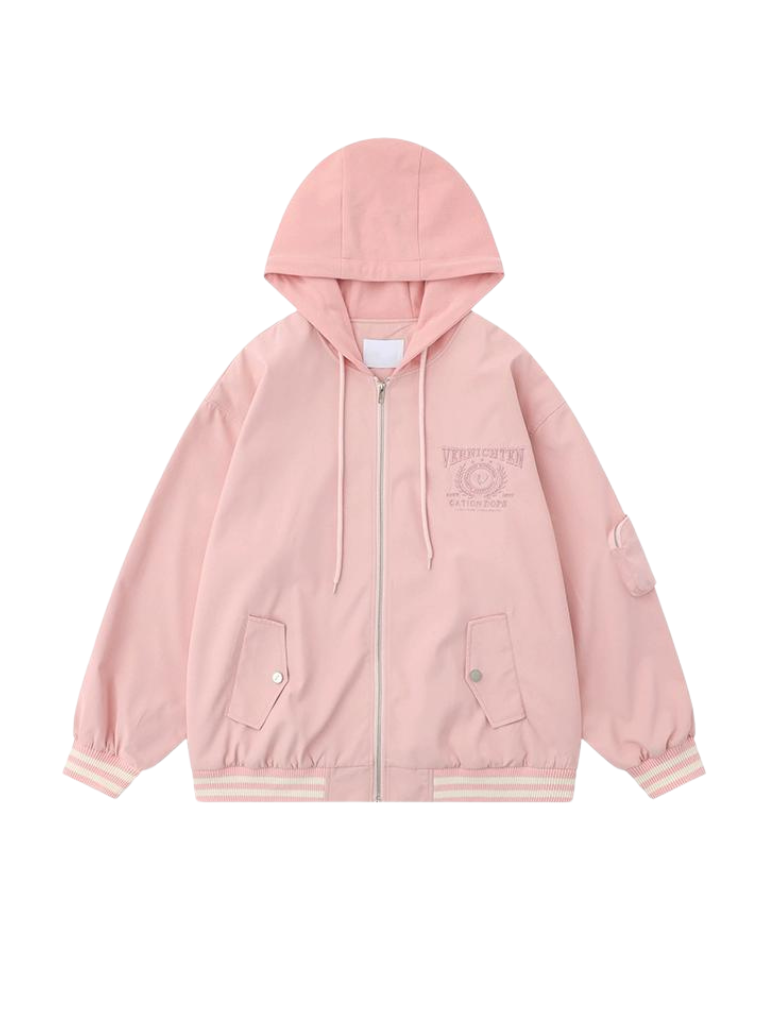 Hoodie American Casual Hooded Zip-up Faux Two-piece