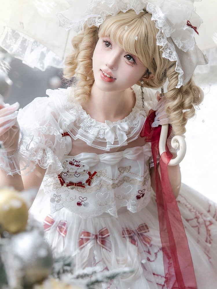 White Round Neck Blouse Lolita Sleeves Puff