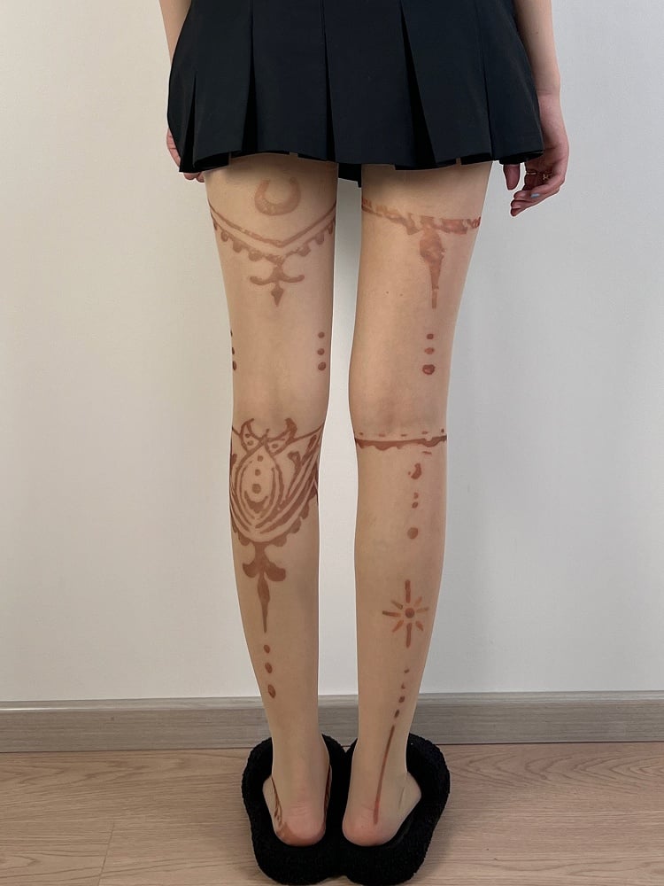 Tattoo Design Y2K Nude Tights Print