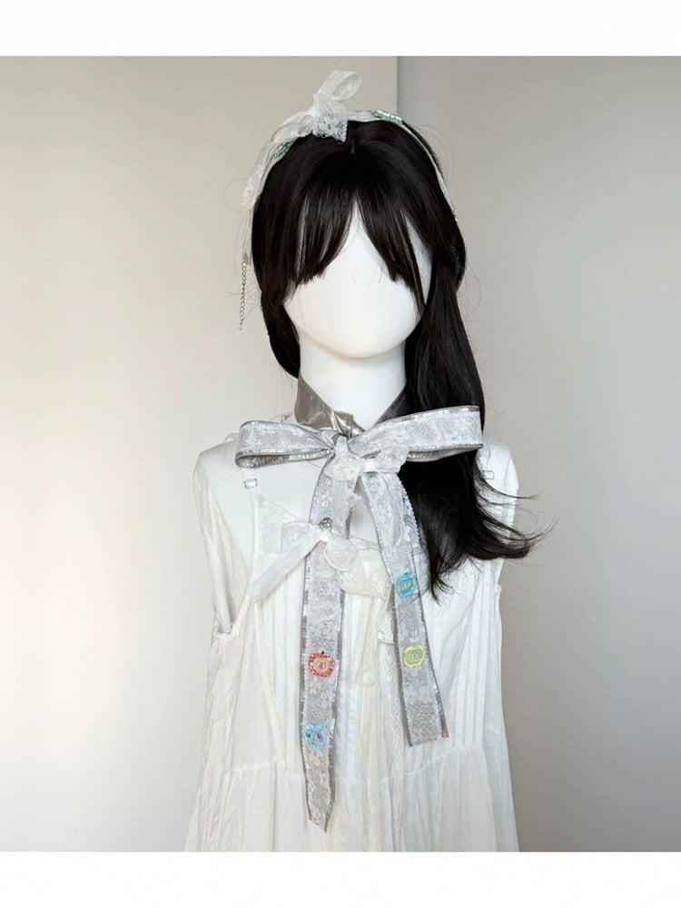 Charming Bow-Accented Scarf with Lace Patchwork - freetrader