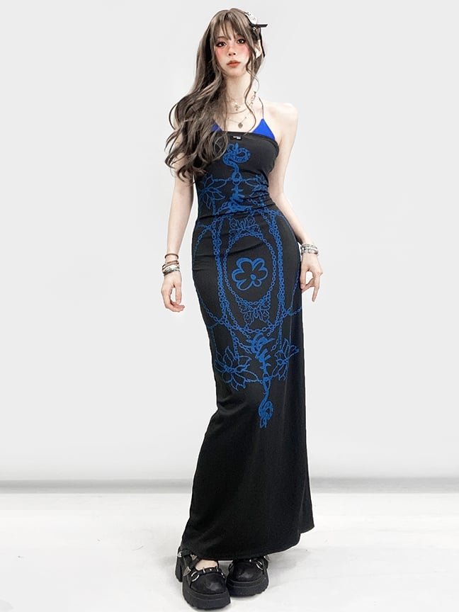 Glamourös mit ärmellosem Schlitz Bittersweet Dress BlavkBlue Kniehohes blaues Camisole