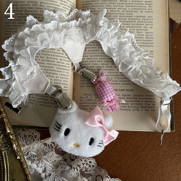 Stockings/Pink Pink Straps Stockings/White Overknee Self-tie Socks/Leg Underknee White Striped Lace Ruffle Loop