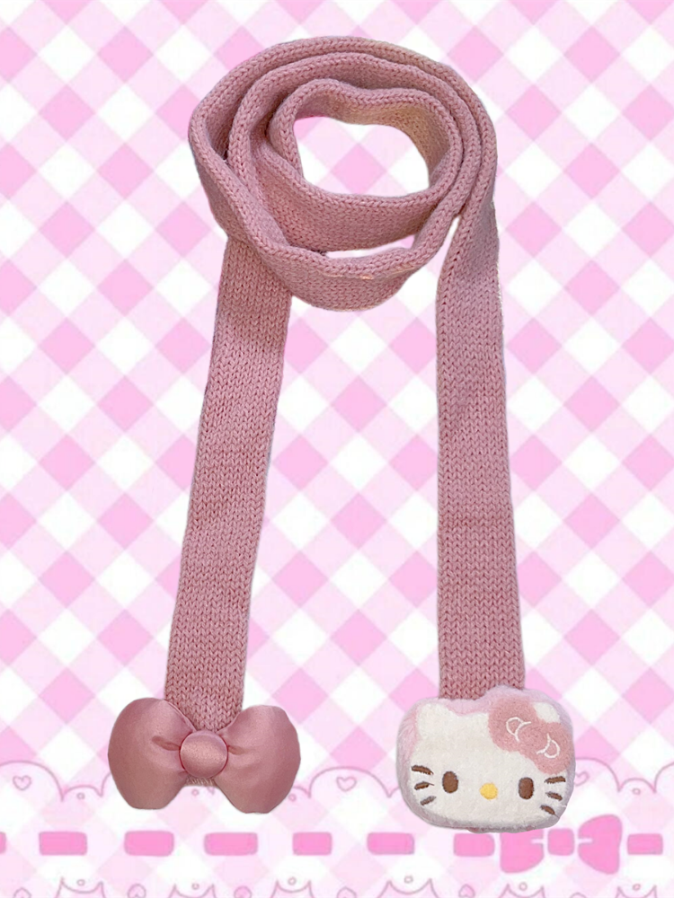 Rot/Pinker Strickschal im Y2K-Kätzchen-Design