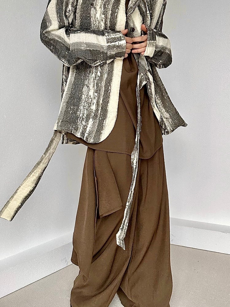 Front Slant Pants Design Wide-leg Coffee Brown with Lolita High-waist Ouji Pockets