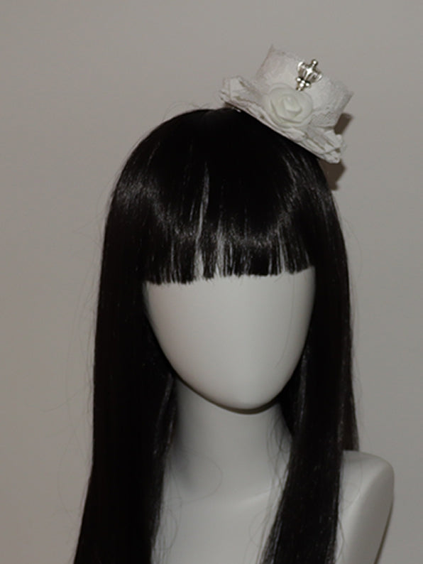 トリムクラウンハット ホワイト装飾デザイン レース 蝶結び 花柄 ミニディテール