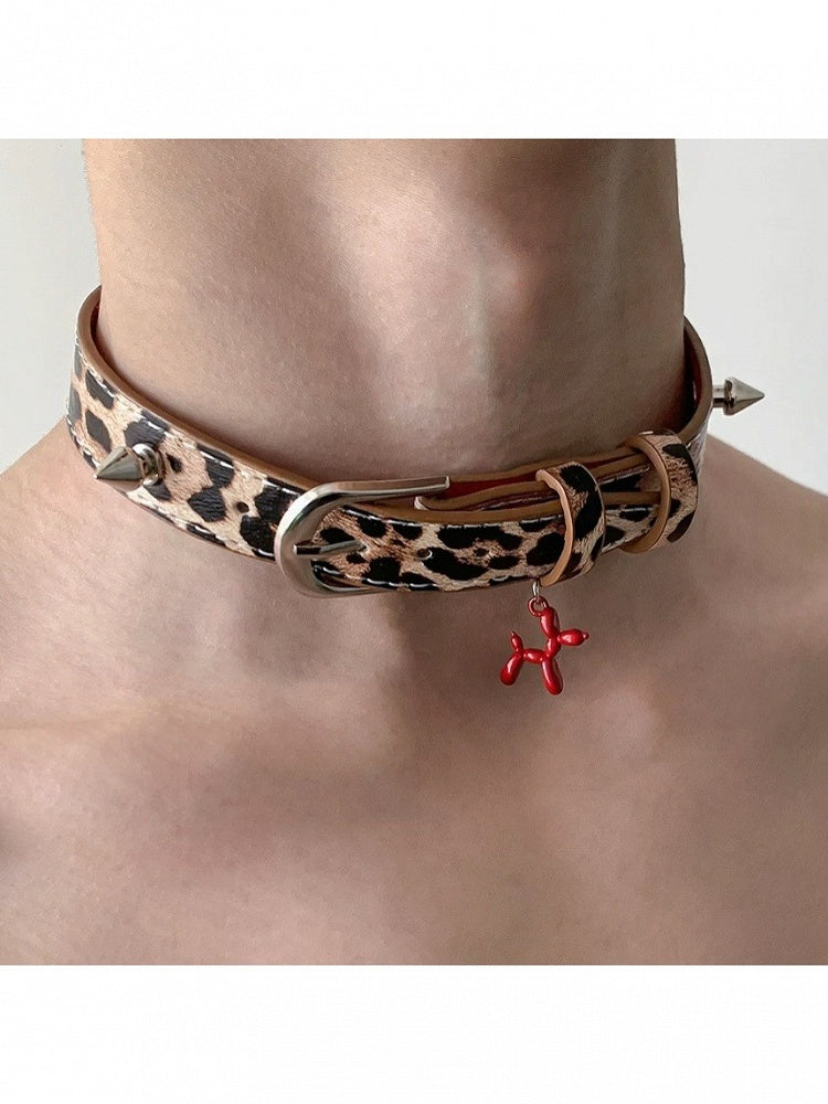 Brown Metal Buckle Red Dog Choker - YSHXS
