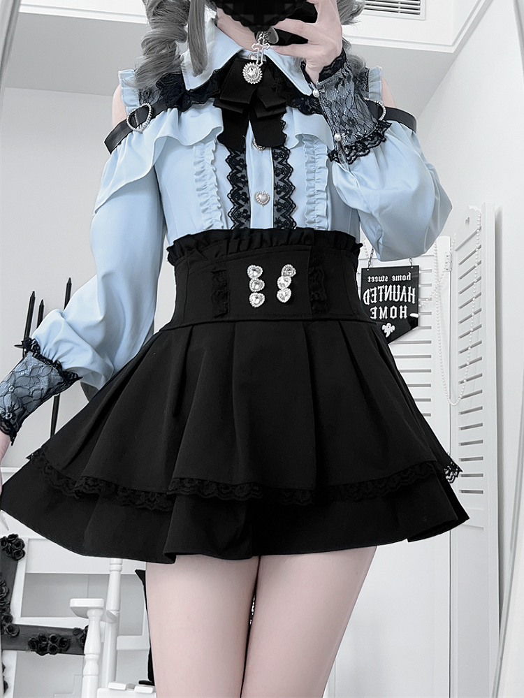 Style Blouse: Heart Blue Landmine Water Front Button