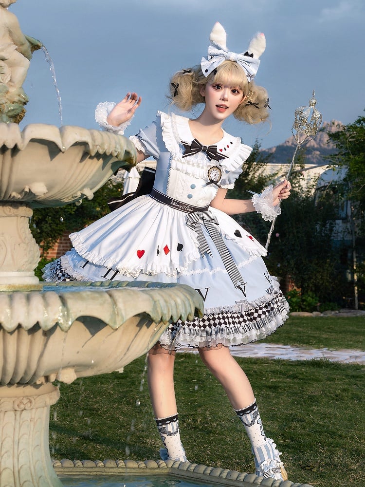 Peter in Vibes Lolita Collar Blue Alice Apron Sweet Pan + Wonderland White Dress