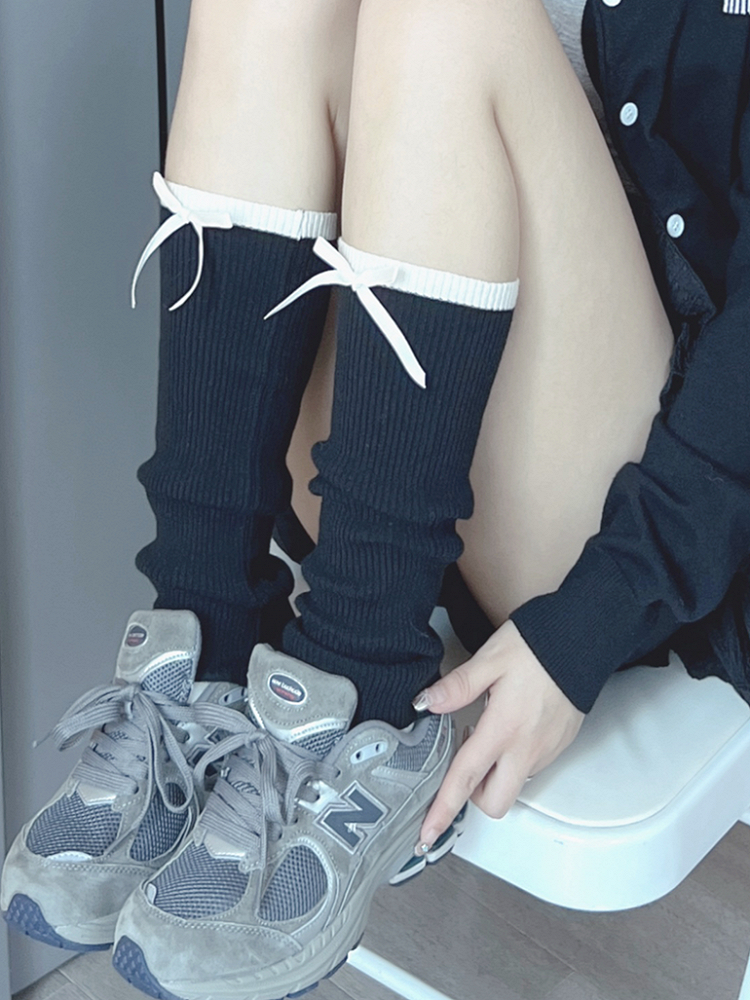 Off-white/Black Sweet Bowknot Leg Warmers