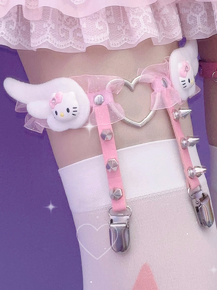 Kawaii Belt Pink Kitty Y2K Studs Garter