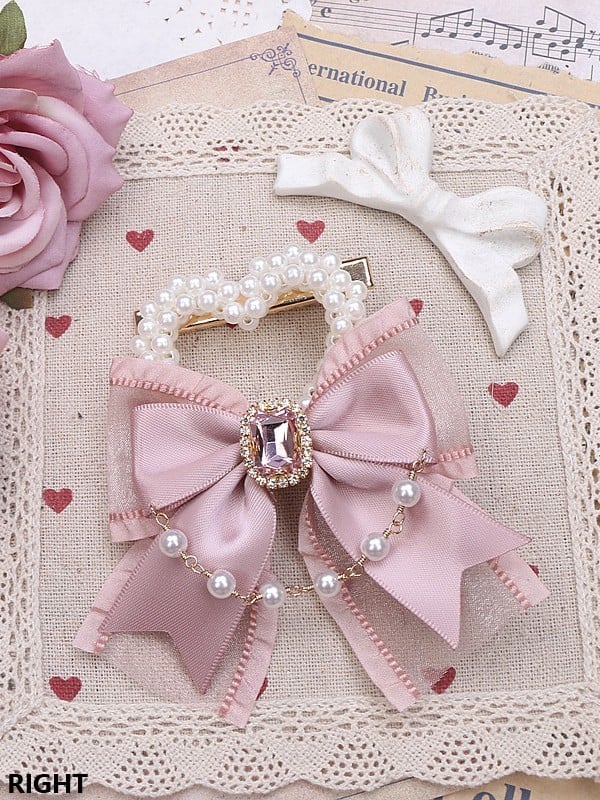 Pearl Heart Color Options Kei 3 Jirai Bowknot Hairclip Chian