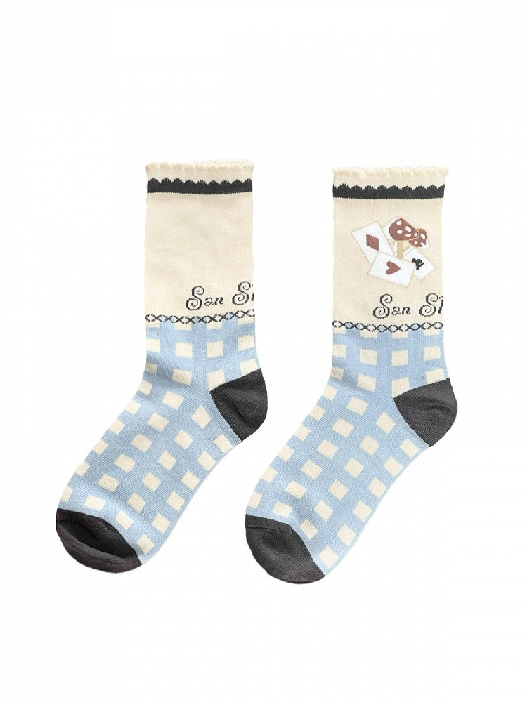 Blue & Beige Short Socks - San Sheng Du