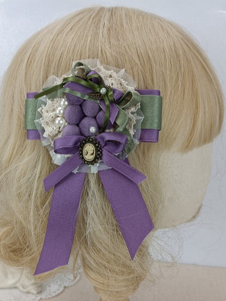 Grape Deep Decorated Bow Hairclip Purple Details Floral