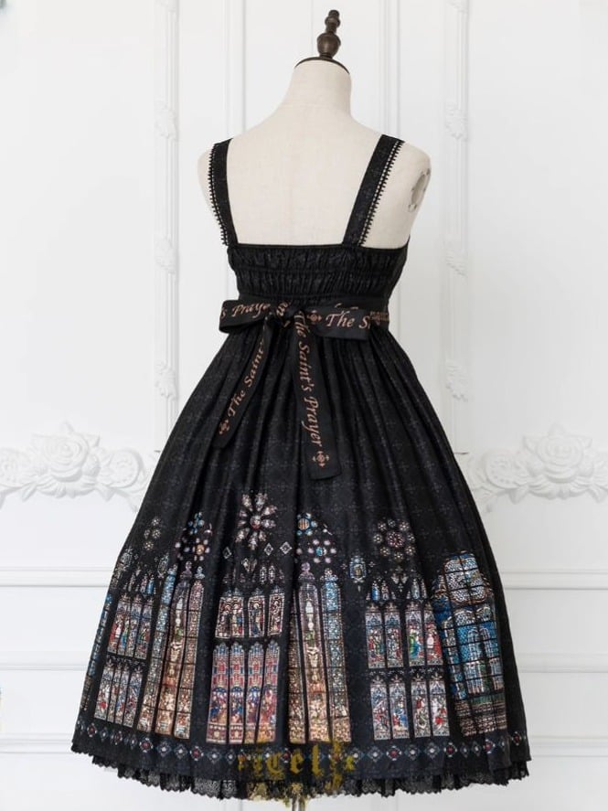 Version Church Collar Window Print Gothic Detachable Stained Black Long White with Dress Lolita