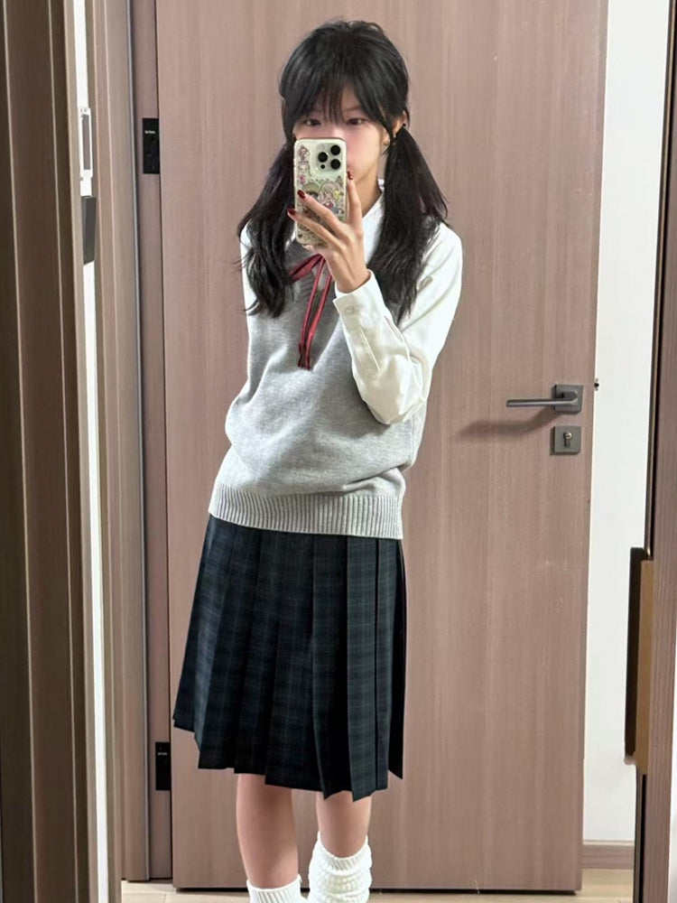 Length 42CM/45CM/55CM/65CM Plaid Uniform Pleated Skirt JK Green Pattern