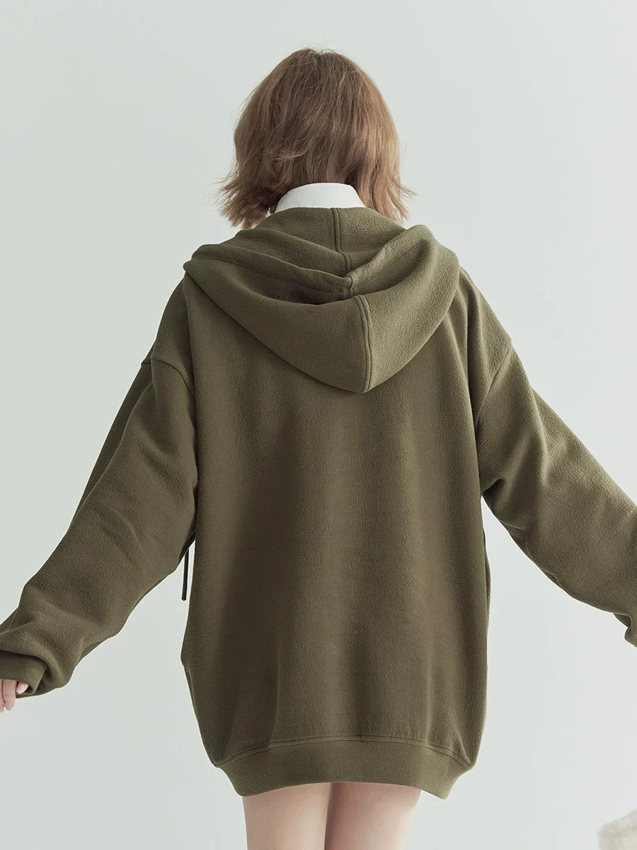 Pocket Hooded Hoodie Loose Casual Zip-Up